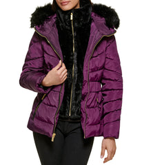 Faux Fur Trim Eggplant Puffer Jacket