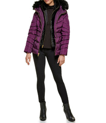 Faux Fur Trim Eggplant Puffer Jacket