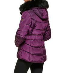 Faux Fur Trim Eggplant Puffer Jacket