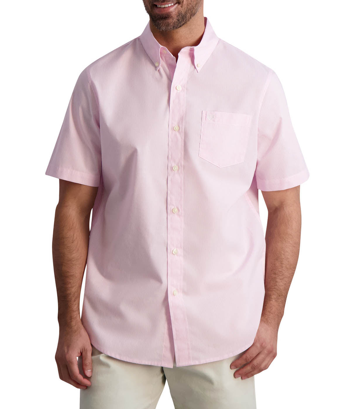  Chaps Chaps Men's Short Sleeve Recycled Poly Stretch Woven Shirt - Sachet Pink - Bonton