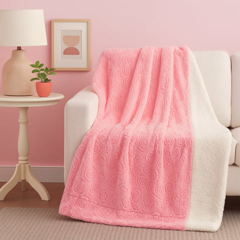 DaDa Bedding Luxury Blossom Pink Rose Buds Pink Sherpa Backside Faux Fur Throw Blanket (BL-171752) by DaDa Bedding Collection