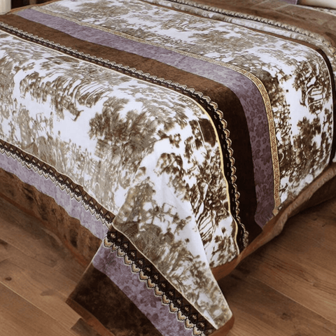 DaDa Bedding Elegant Twilight Lavender Brown Floral Flannel Mink Fleece Throw Blanket (XY9879) - DaDa Bedding Collection
