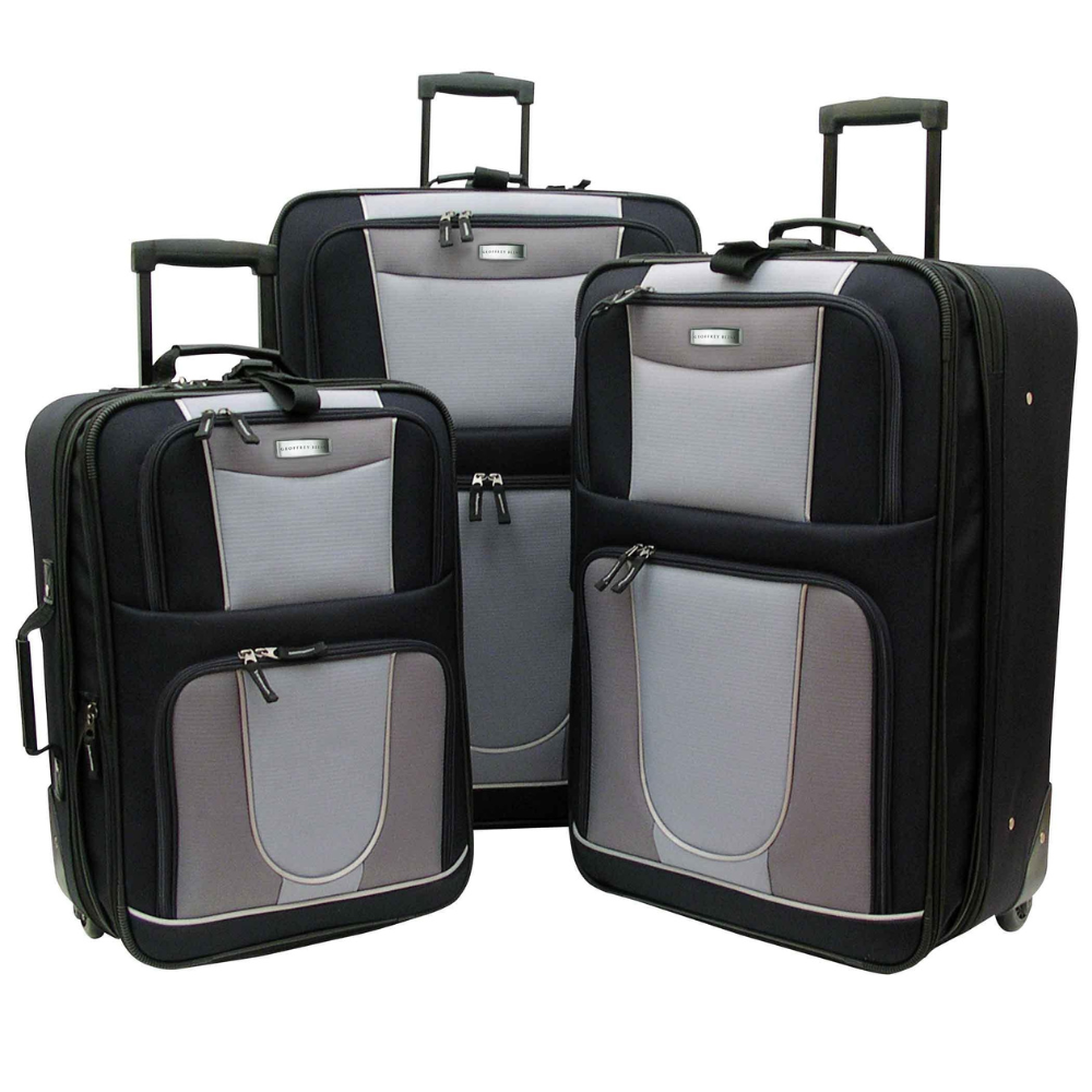  Geoffrey Beene Geoffrey Beene Carnegie 3 Pc Luggage Set, Black W/ Grey - Default Title - Bonton