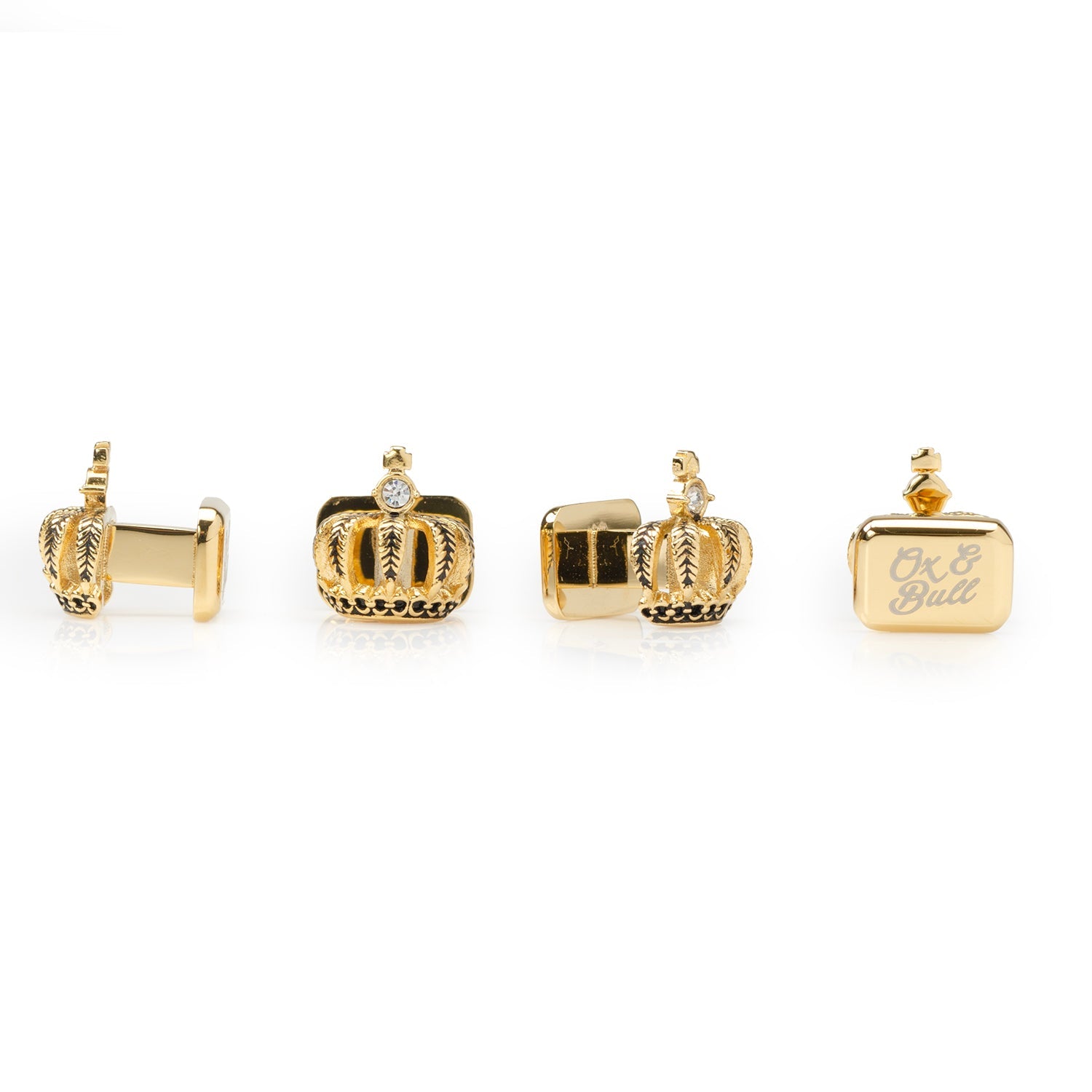  Cufflinks VDP 3D Crown Gold Crystal Stud Set - Default Title - Bonton