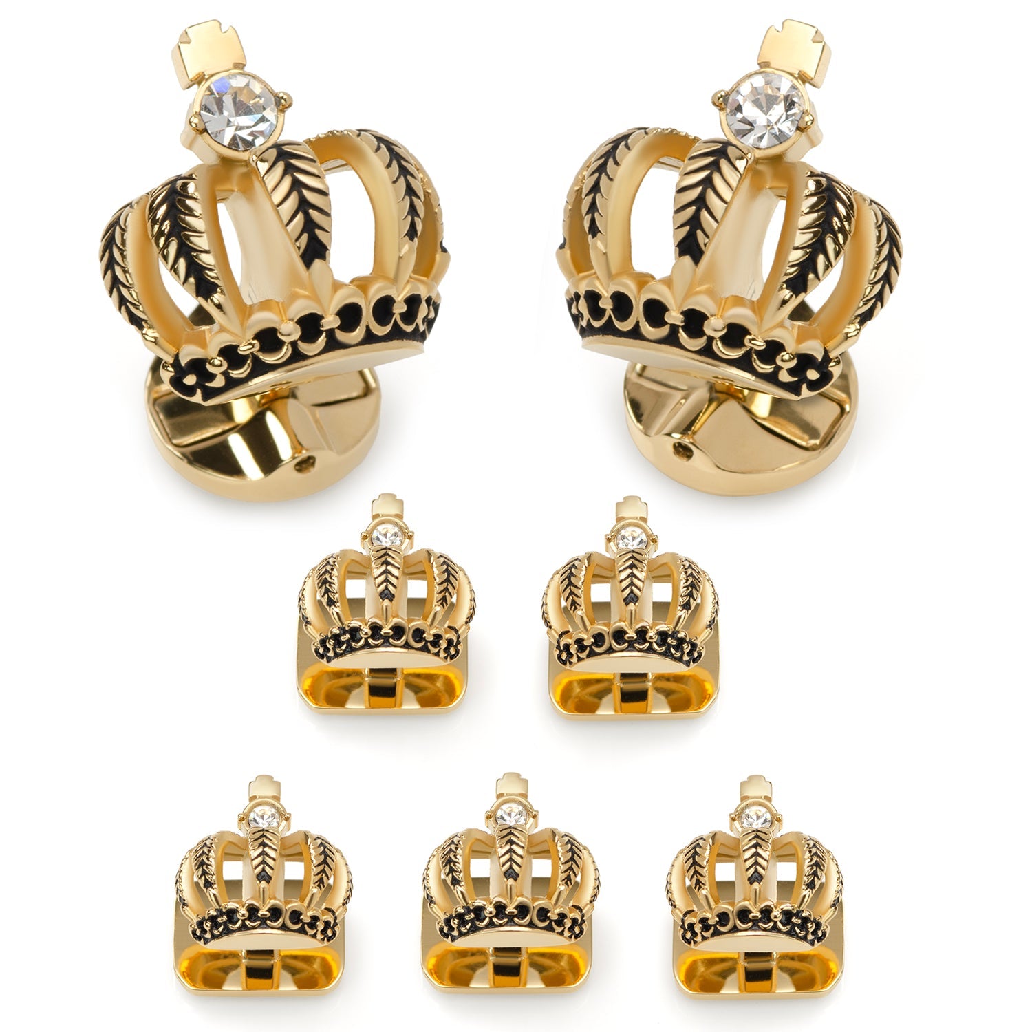  Cufflinks VDP 3D Crown Gold Crystal Stud Set - Default Title - Bonton