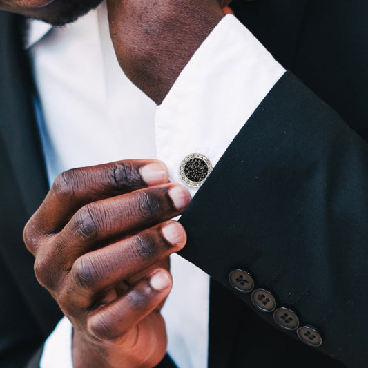 VDP White & Black Pave Crystals Cufflinks