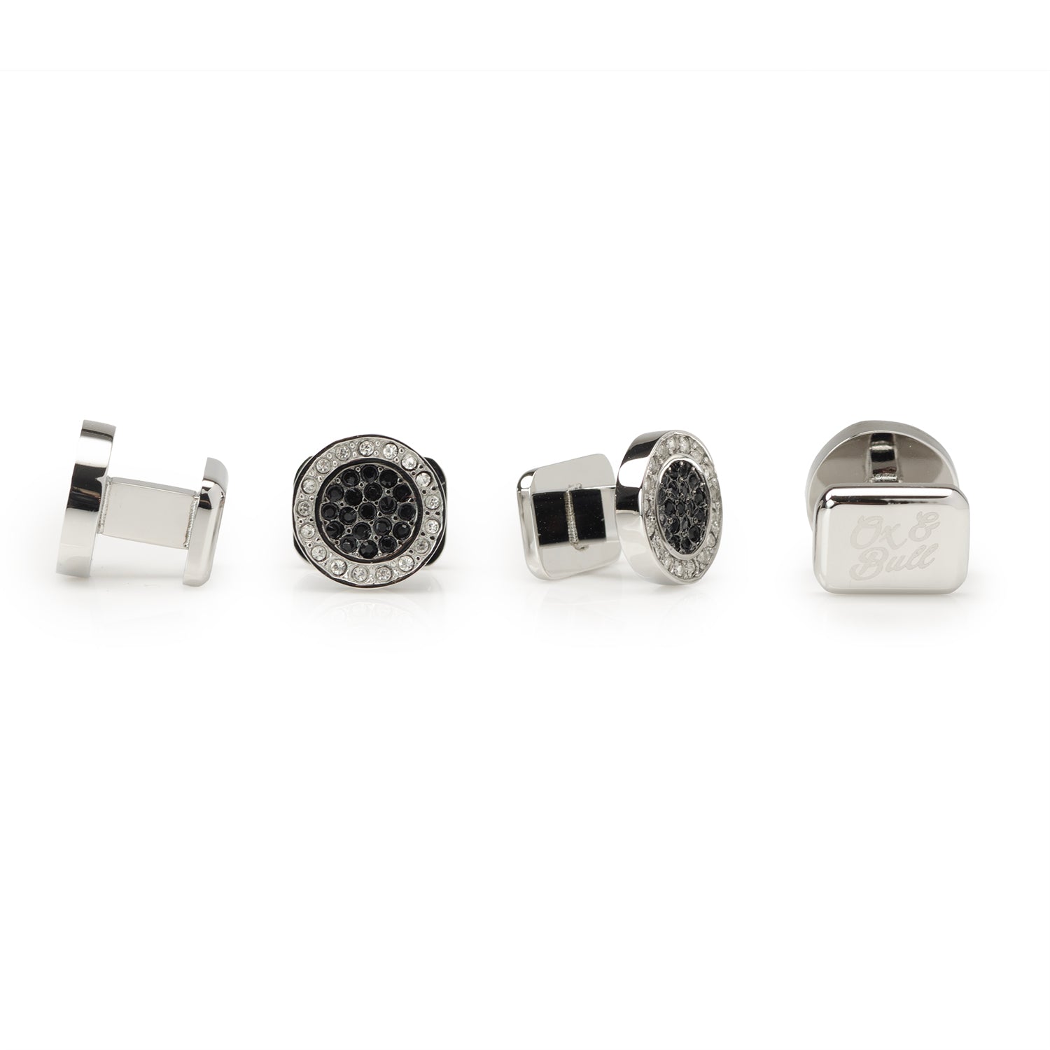  Cufflinks VDP White & Black Pave Crystals Stud Set - Default Title - Bonton