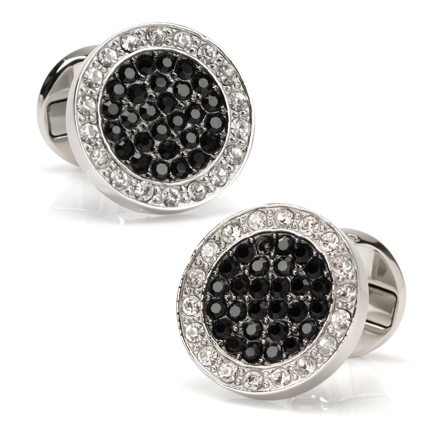  Cufflinks VDP White & Black Pave Crystals Stud Set - Default Title - Bonton