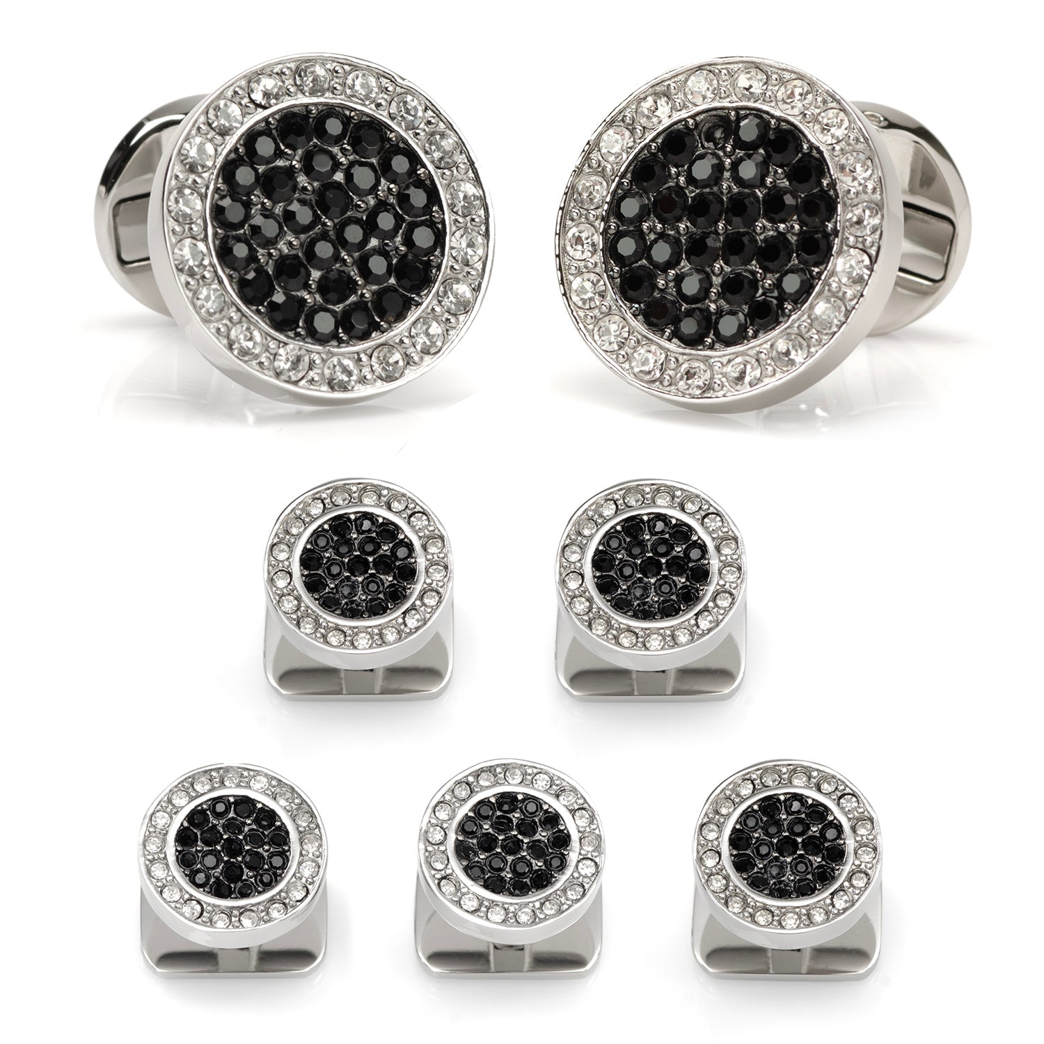  Cufflinks VDP White & Black Pave Crystals Stud Set - Default Title - Bonton