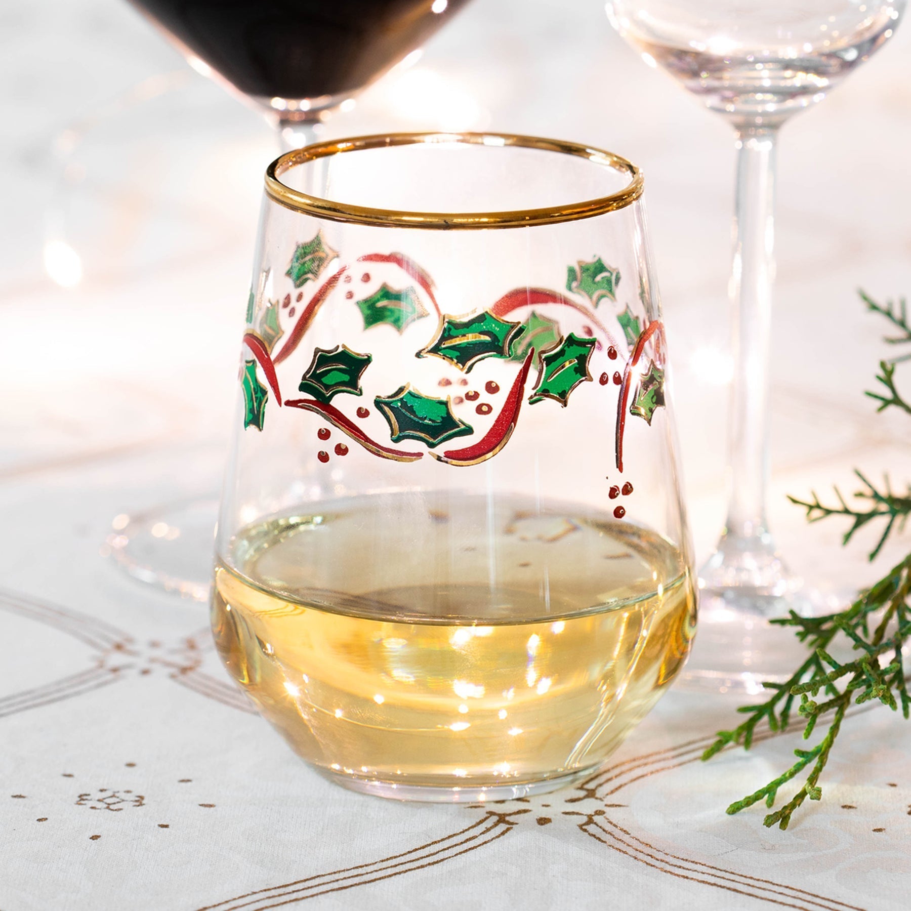  Vietri Holly Stemless Wine Glass - Clear - Bonton