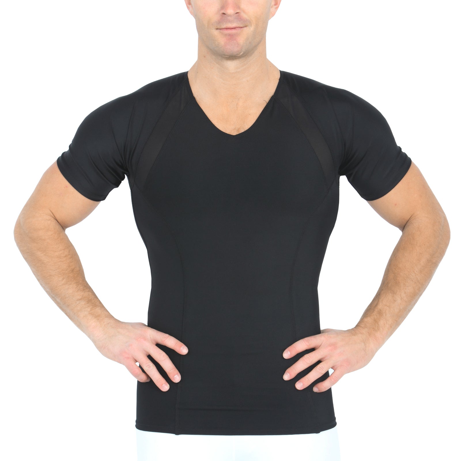 InstantFigure Insta Slim Compression Side & Back Power Mesh Panel V_Neck Shirt VS2307 - White - Bonton