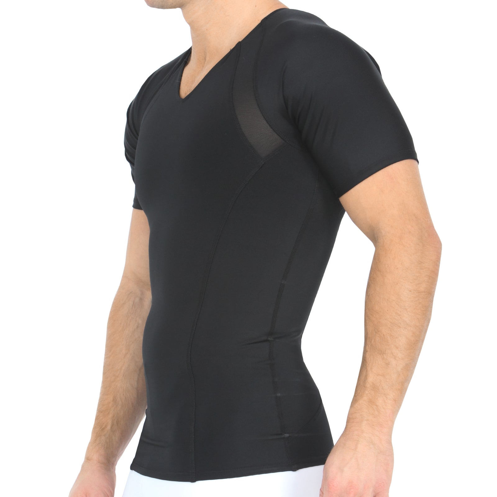  InstantFigure Insta Slim Compression Side & Back Power Mesh Panel V_Neck Shirt VS2307 - White - Bonton