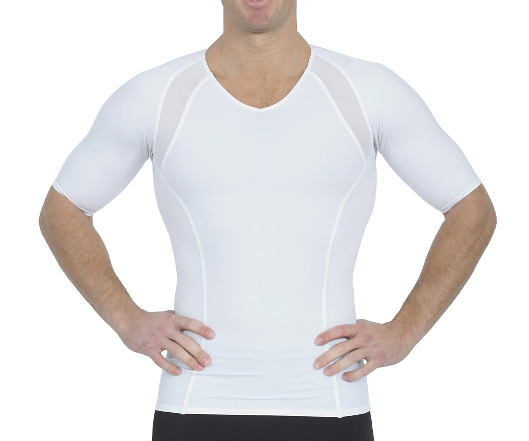  InstantFigure Insta Slim Compression Side & Back Power Mesh Panel V_Neck Shirt VS2307 - White - Bonton
