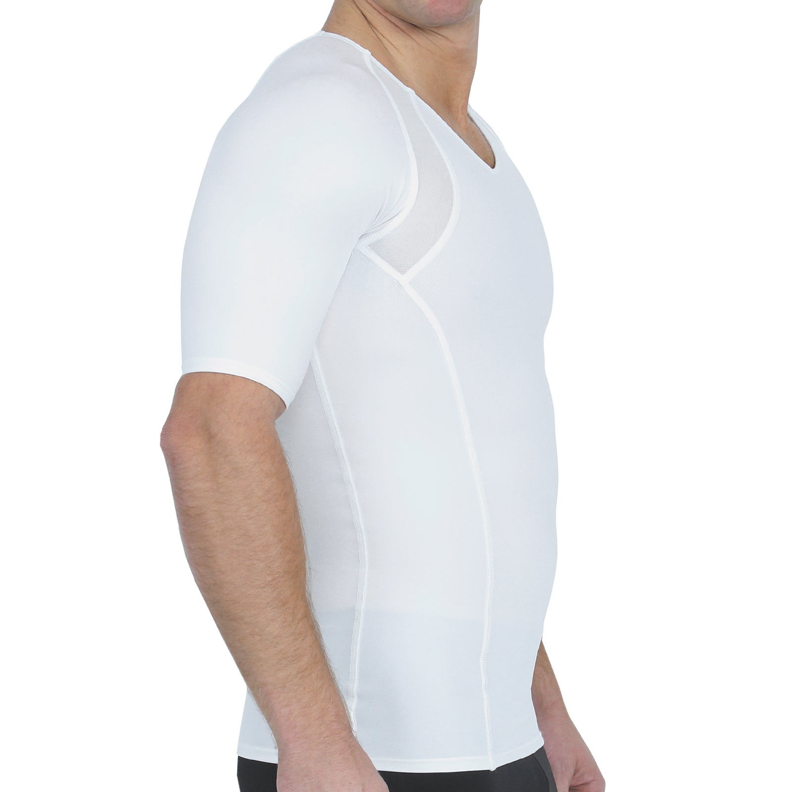  InstantFigure Insta Slim Compression Side & Back Power Mesh Panel V_Neck Shirt VS2307 - White - Bonton