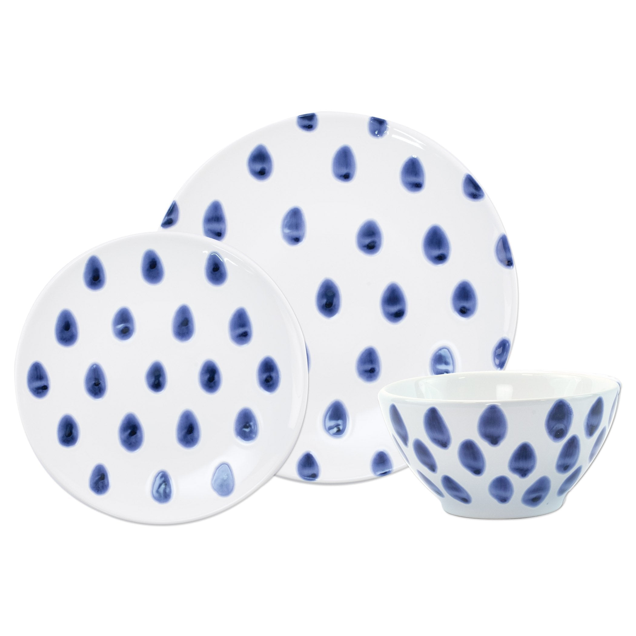  Vietri Santorini Dot 3 Piece Place Setting - White/Blue - Bonton