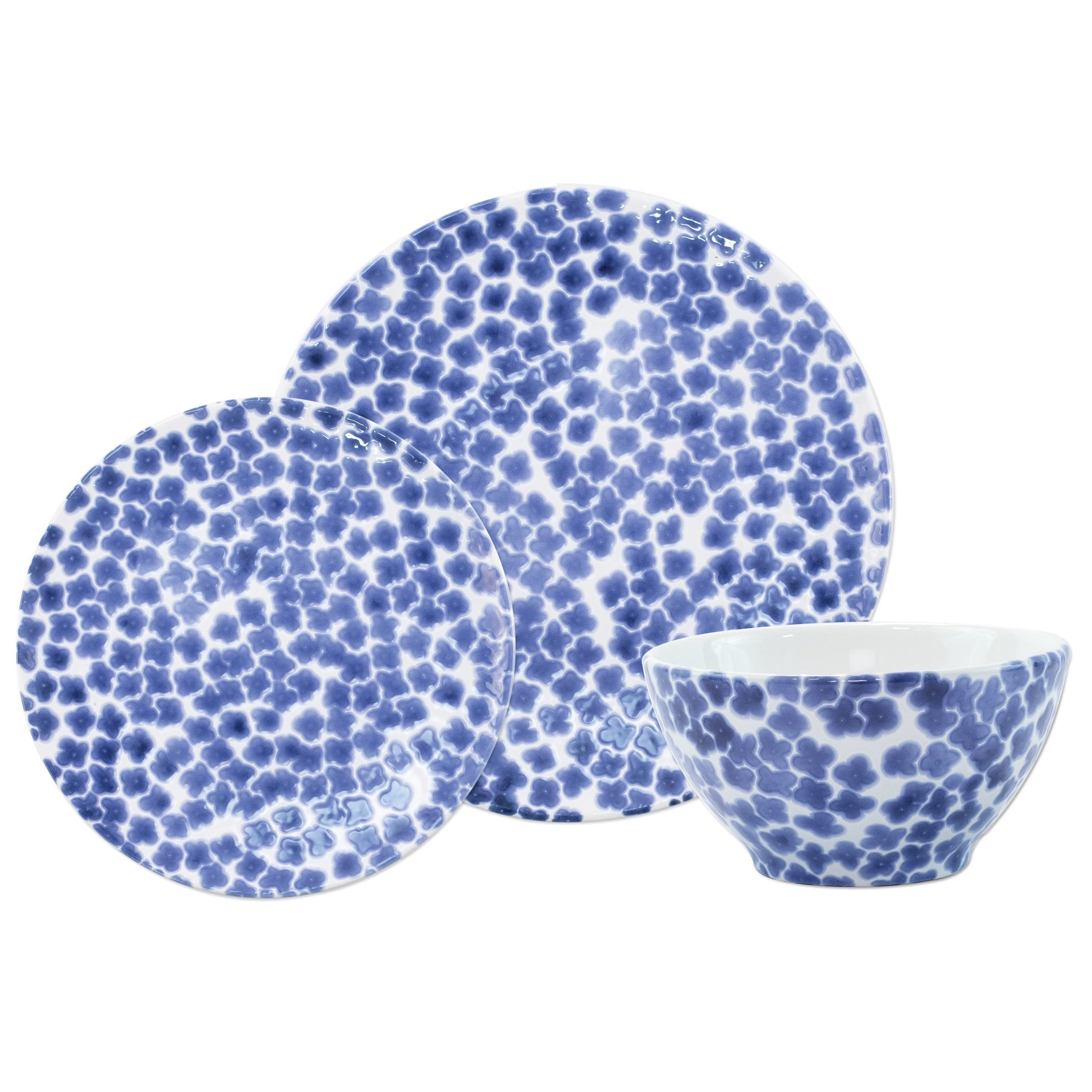  Vietri Santorini Flower 3 Piece Place Setting - White/Blue - Bonton