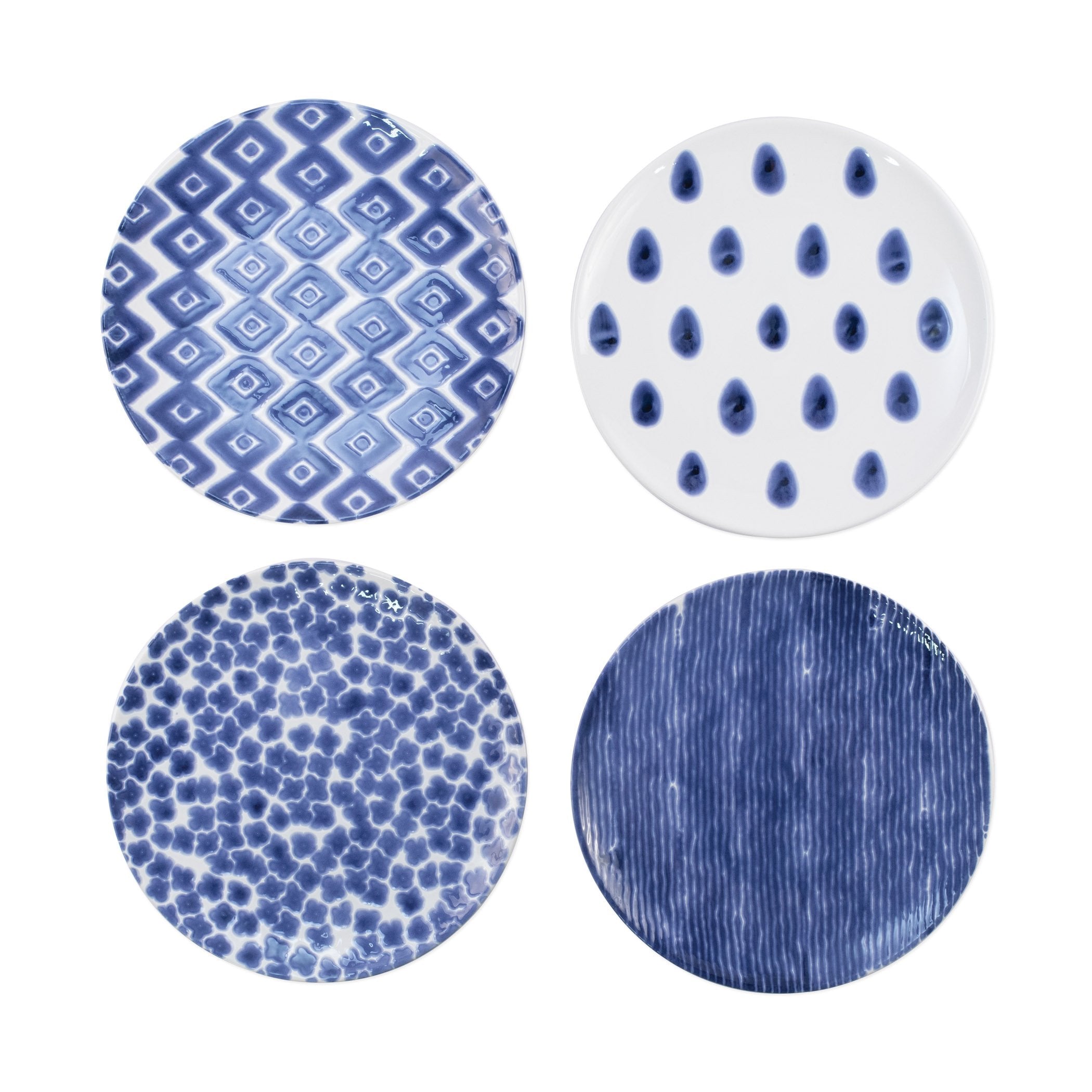  Vietri Santorini Assorted Salad Plates Set of 4 - White/Blue - Bonton