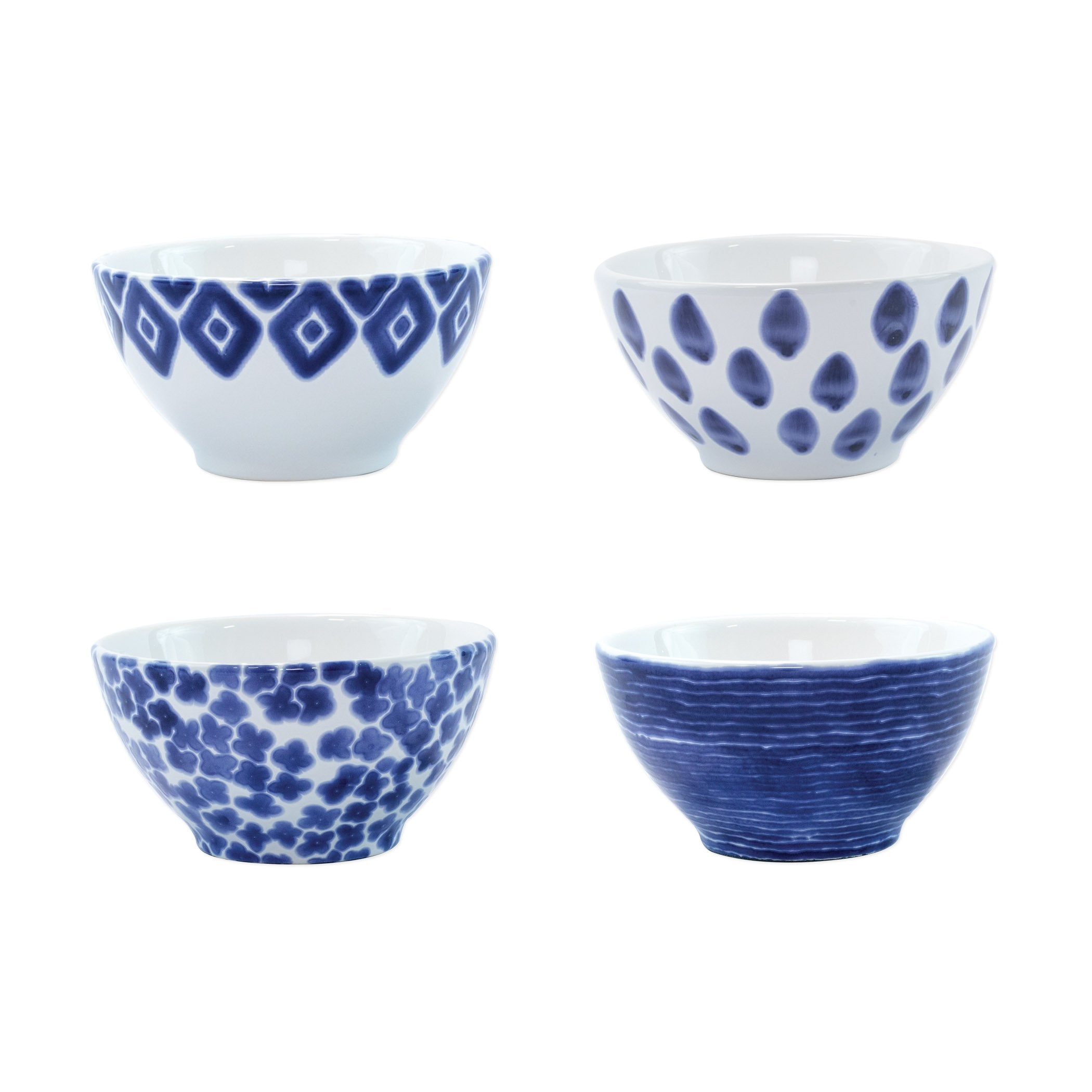  Vietri Santorini Assorted Cereal Bowls Set of 4 - White/Blue - Bonton