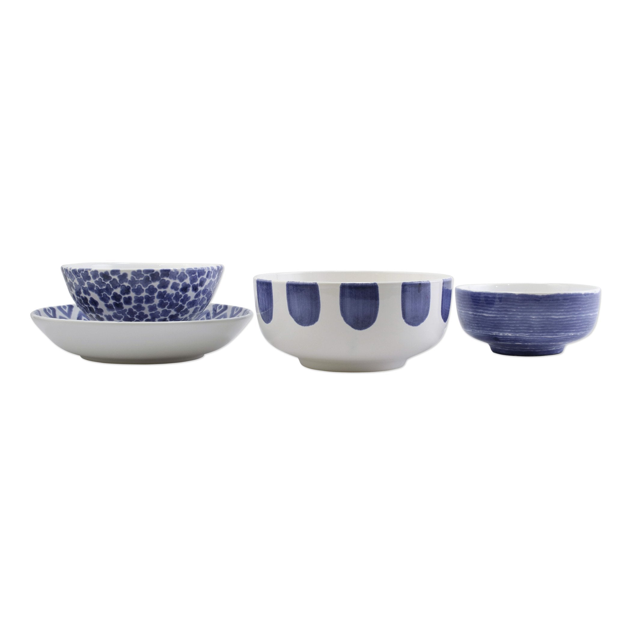  Vietri Santorini 4 Piece Serving Bowl Set - White/Blue - Bonton