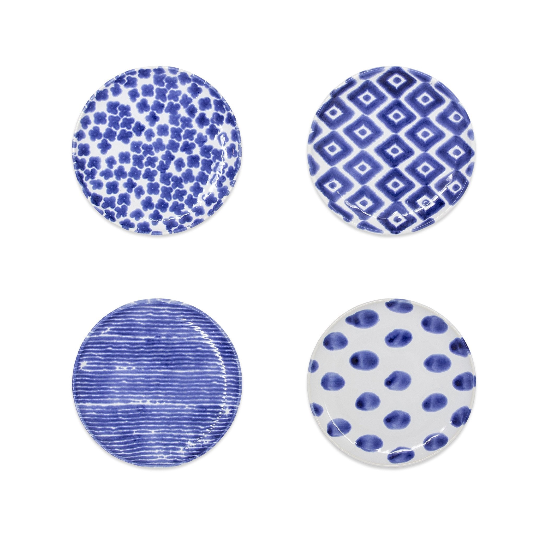  Vietri Santorini Assorted Cocktail Plates Set of 4 - White/Blue - Bonton