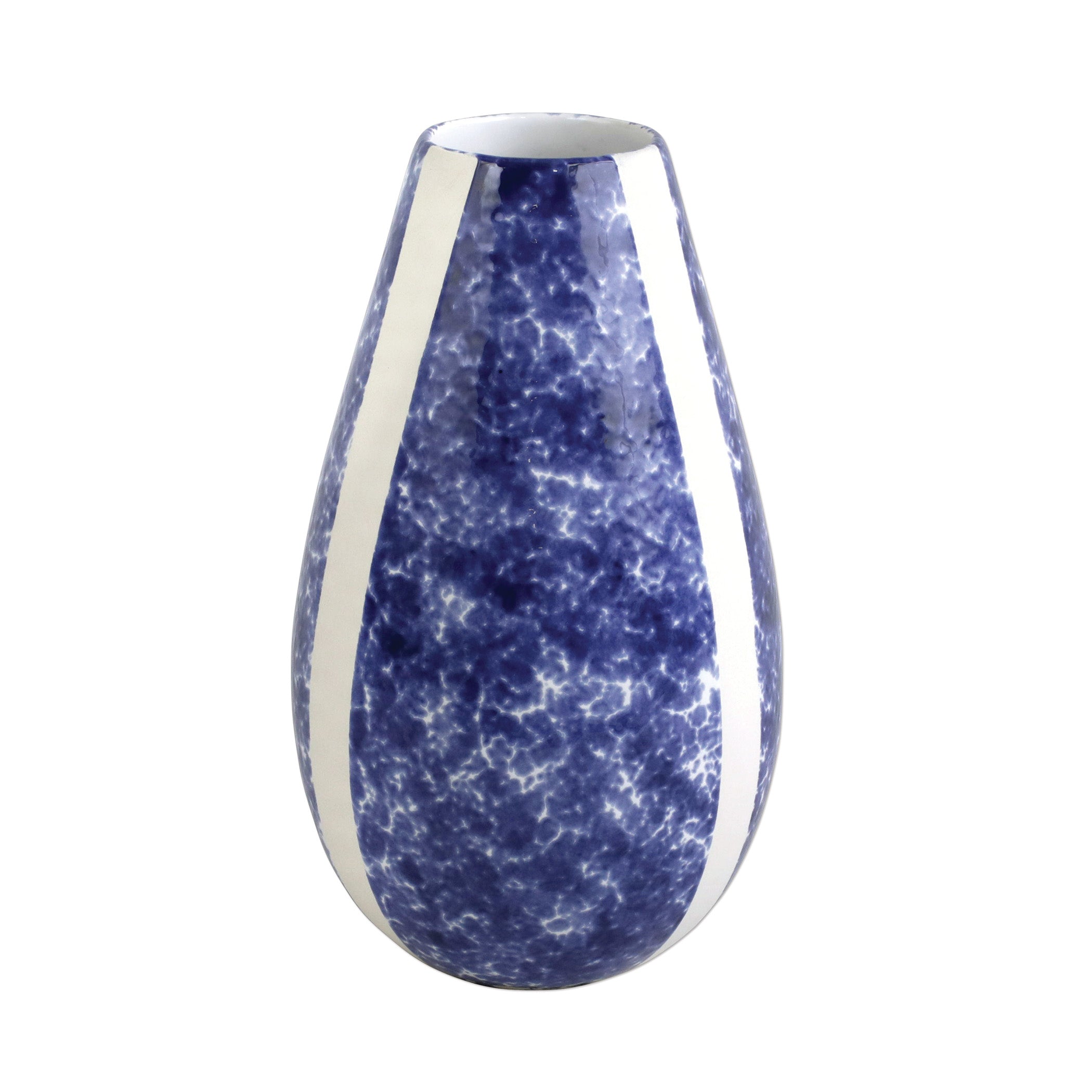  Vietri Santorini Sponged Vase - White/Blue - Bonton