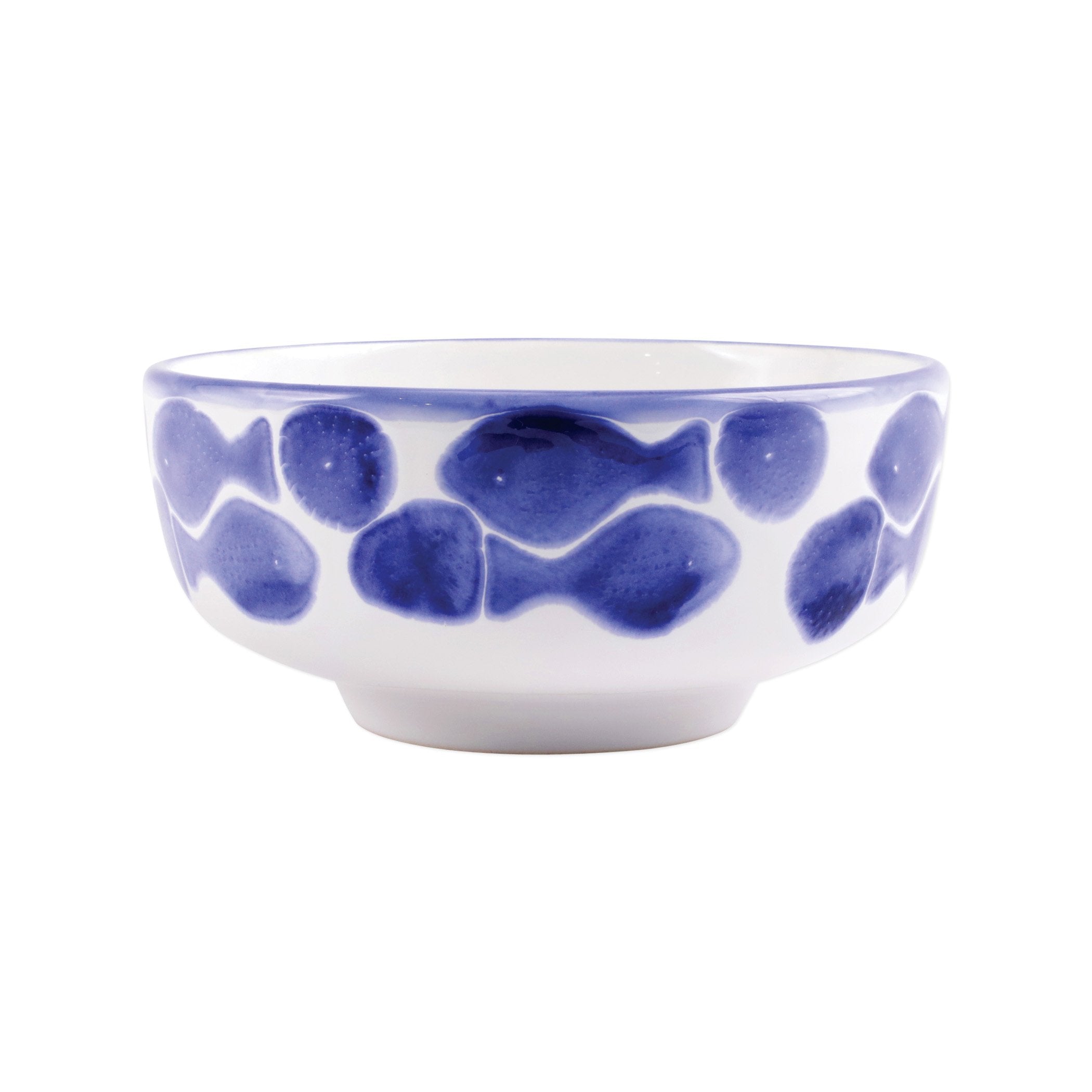  Vietri Santorini Stripe Medium Footed Serving Bowl - White/Blue - Bonton