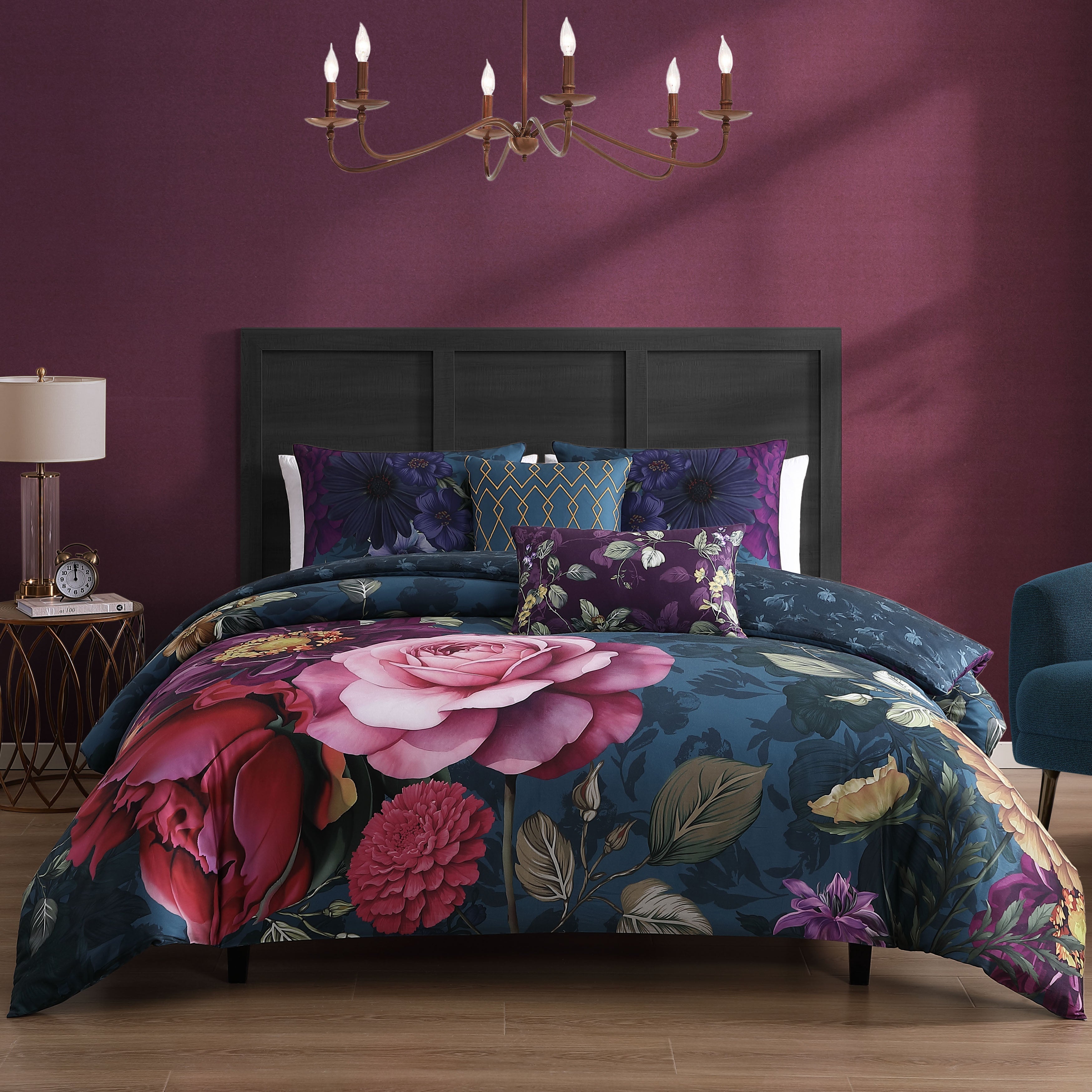  Bebejan® Bebejan Vibrant Flora 5 Piece Reversible Comforter Set - QUEEN - Bonton