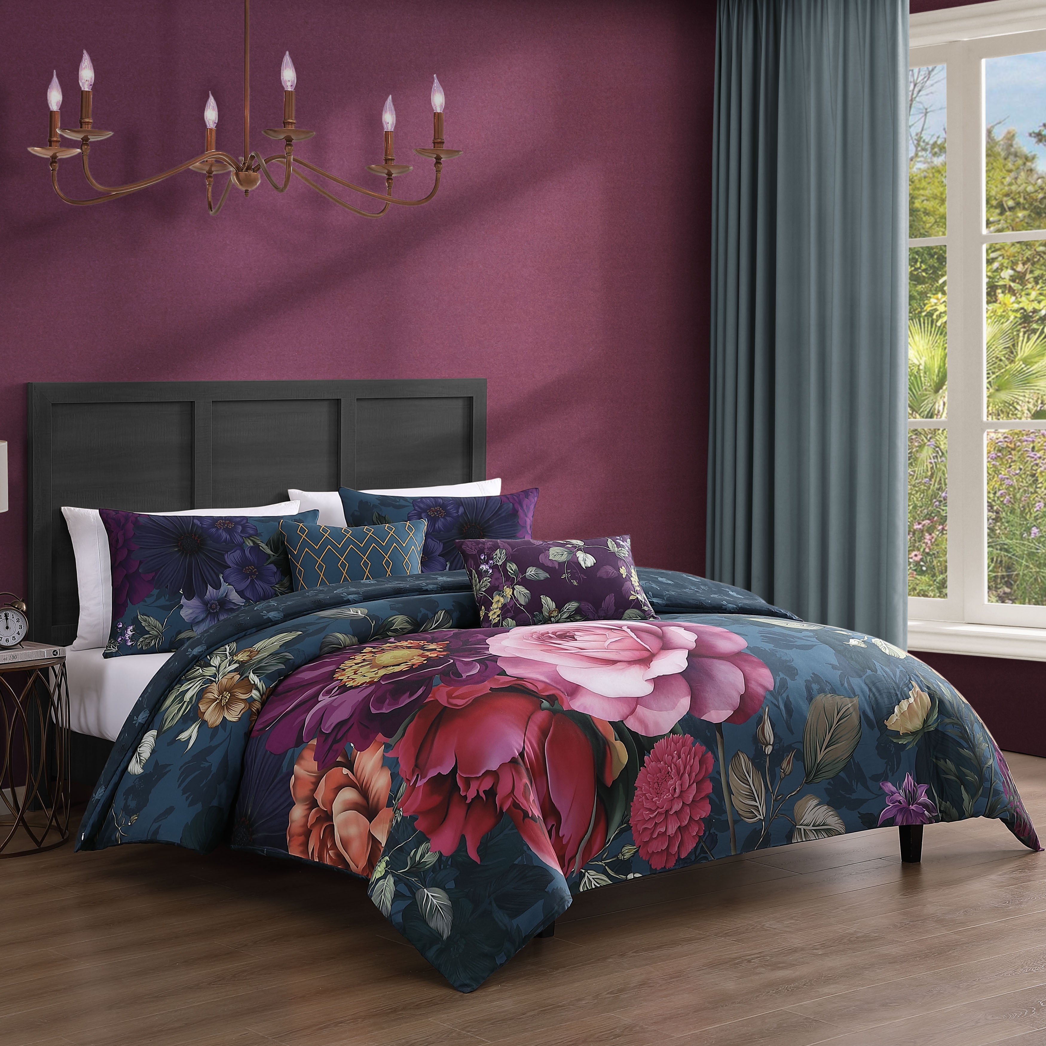  Bebejan® Bebejan Vibrant Flora 5 Piece Reversible Comforter Set - QUEEN - Bonton