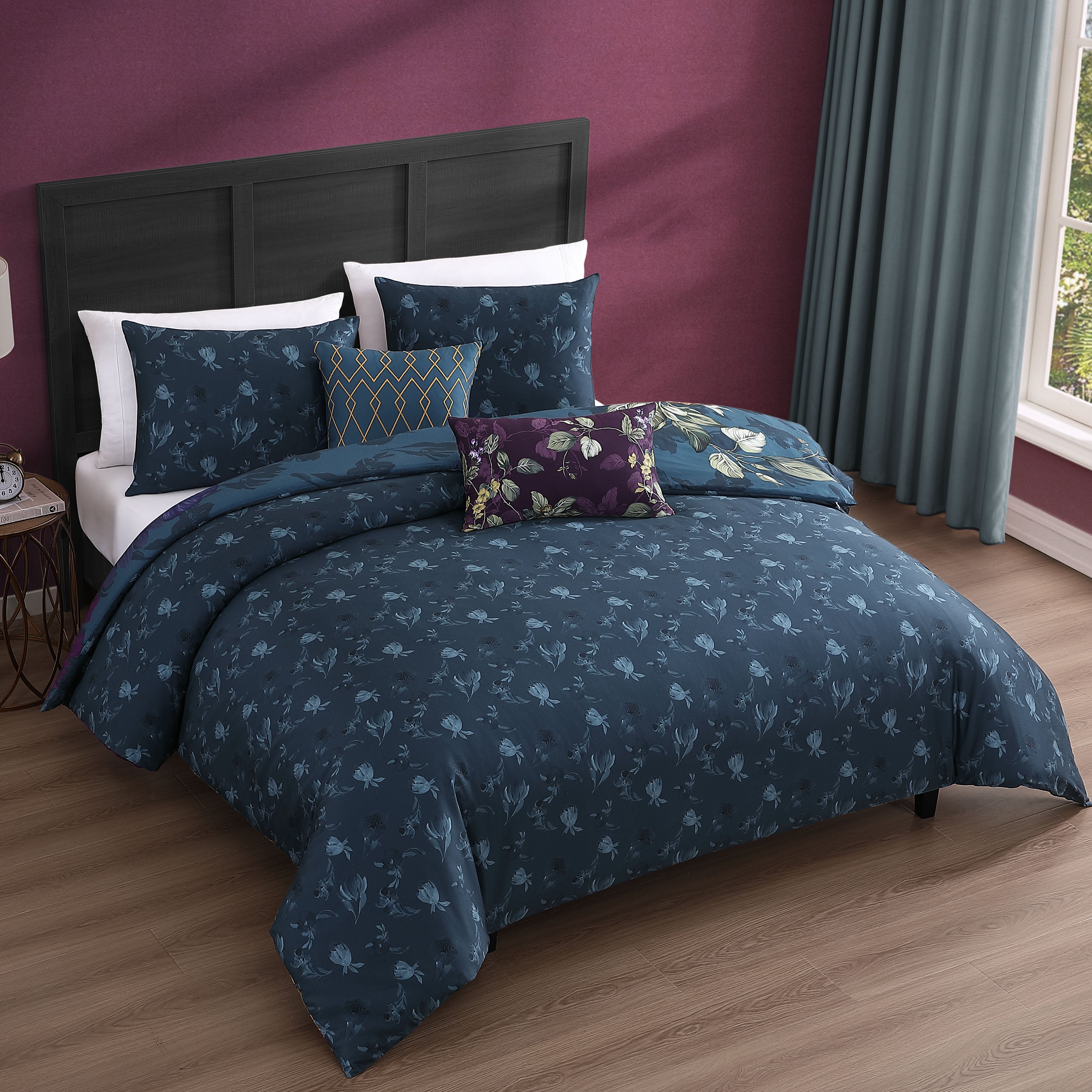  Bebejan® Bebejan Vibrant Flora 5 Piece Reversible Comforter Set - QUEEN - Bonton