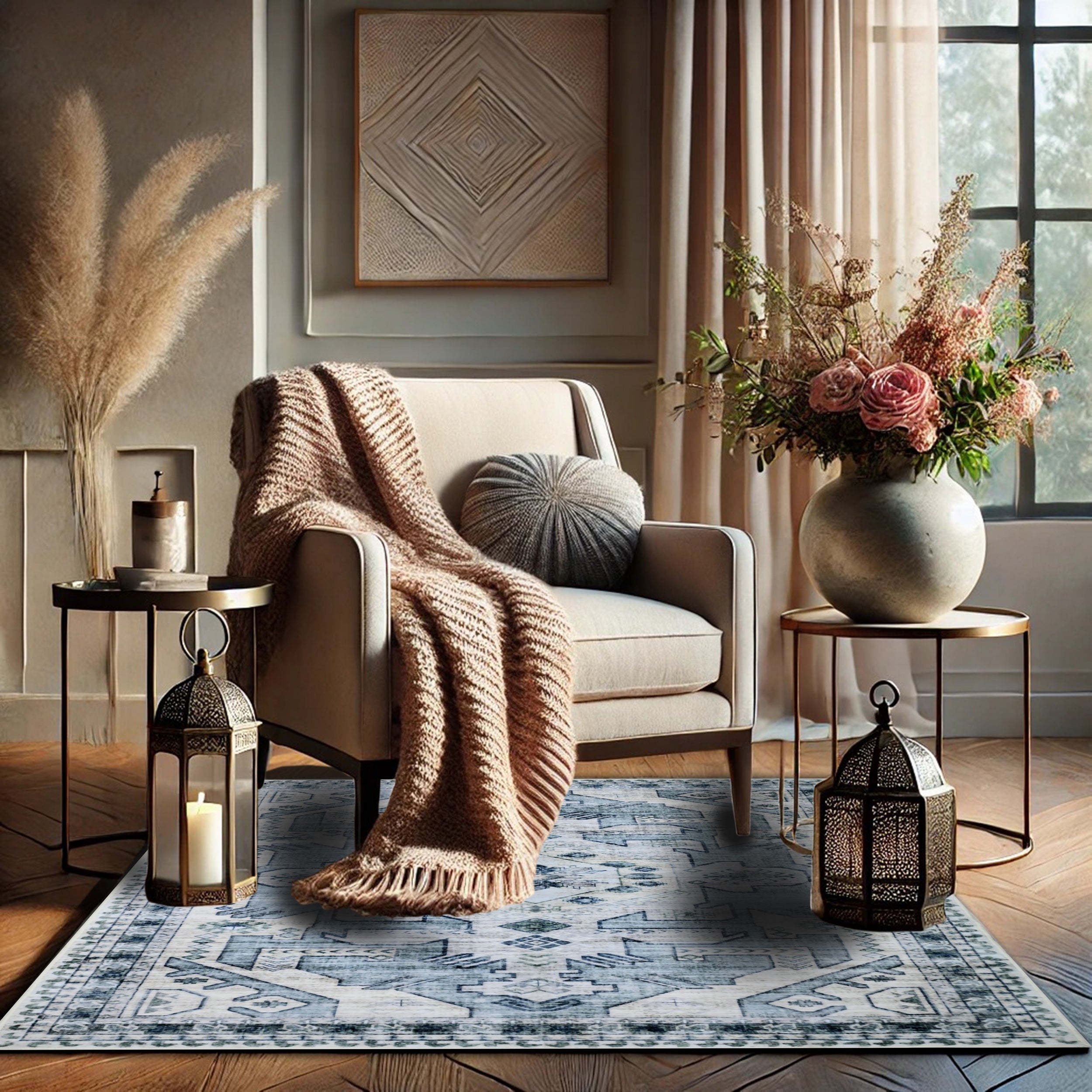  Bibb Home Bibb Home Washable Flannel Printed Area Rug With Latex Back 4x6 Ft - 4x6 ft - Bonton