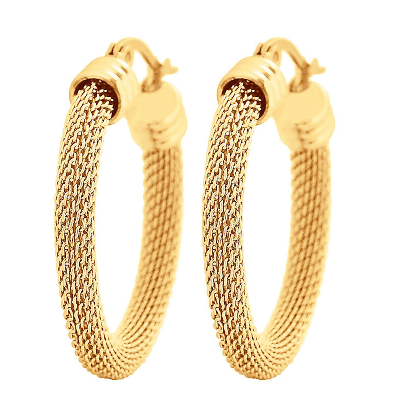  Gemesis Jewels by Edforce Full Mesh Chain Link Hoop Earrings - Gold - Bonton