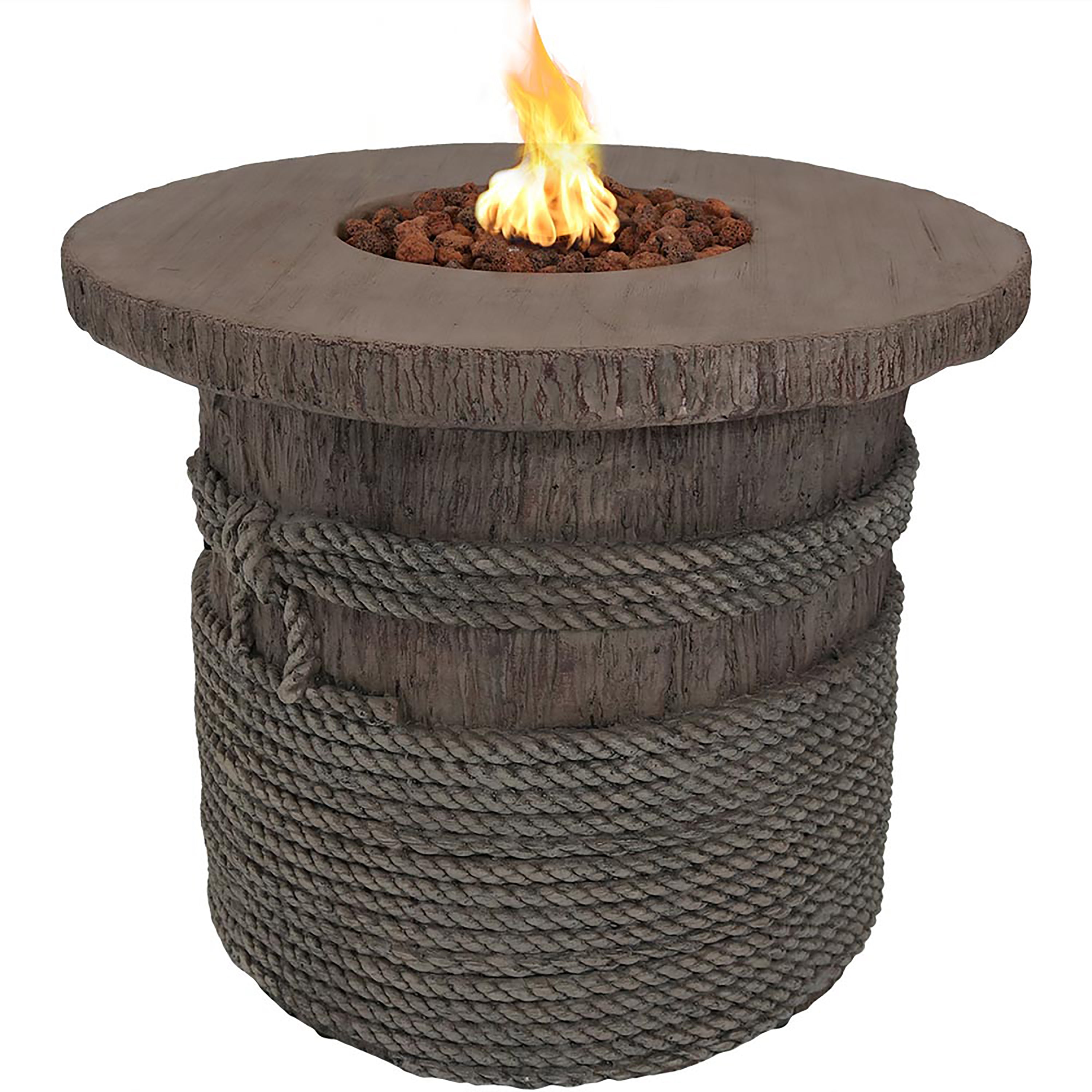  Sunnydaze Decor Rope and Barrel Design Propane Gas Patio Fire Pit Table Kit with Lava Rocks - 29