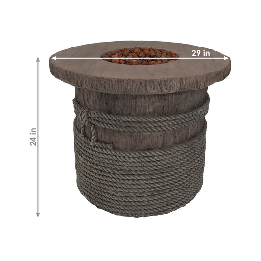 Rope and Barrel Design Propane Gas Patio Fire Pit Table Kit with Lava Rocks - 29" Diameter