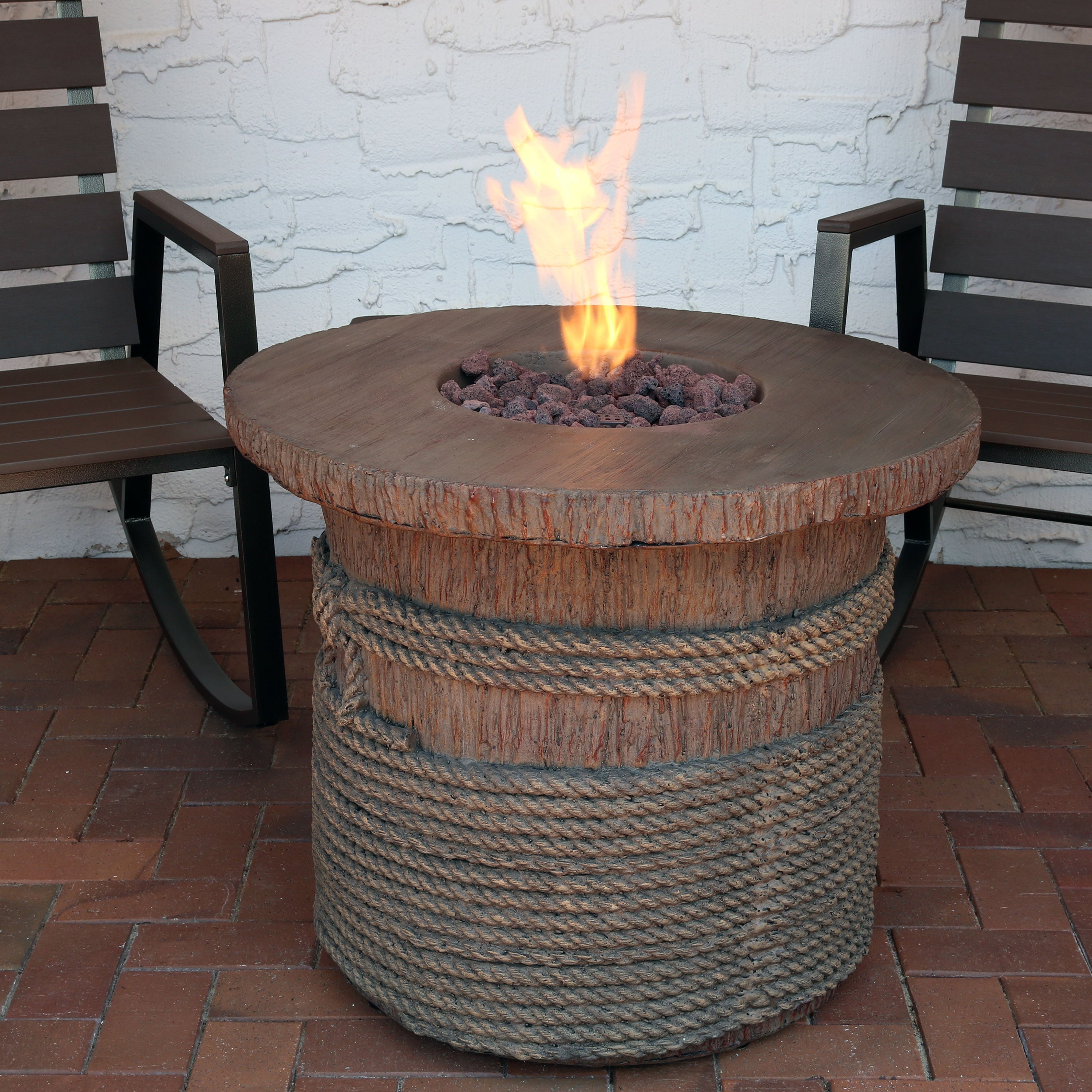  Sunnydaze Decor Rope and Barrel Design Propane Gas Patio Fire Pit Table Kit with Lava Rocks - 29