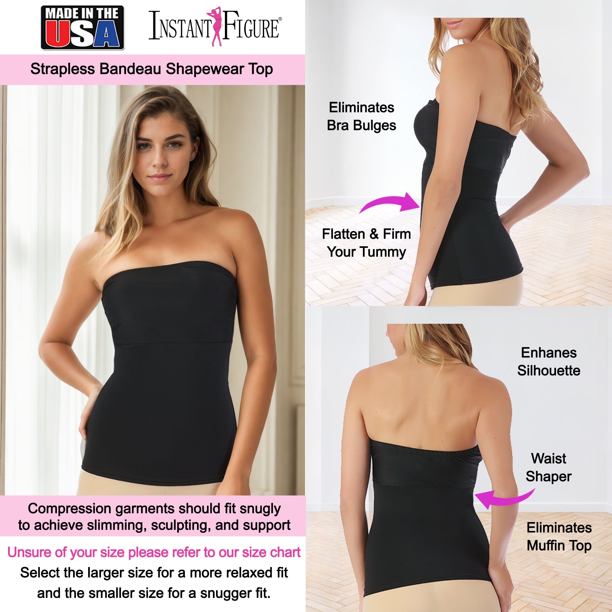  InstantFigure InstantFigure Strapless Bandeau Top WBT035 - Black - Bonton