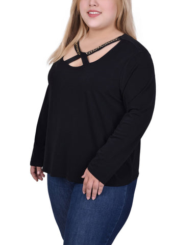 Long Sleeve Jeweled Neck Top