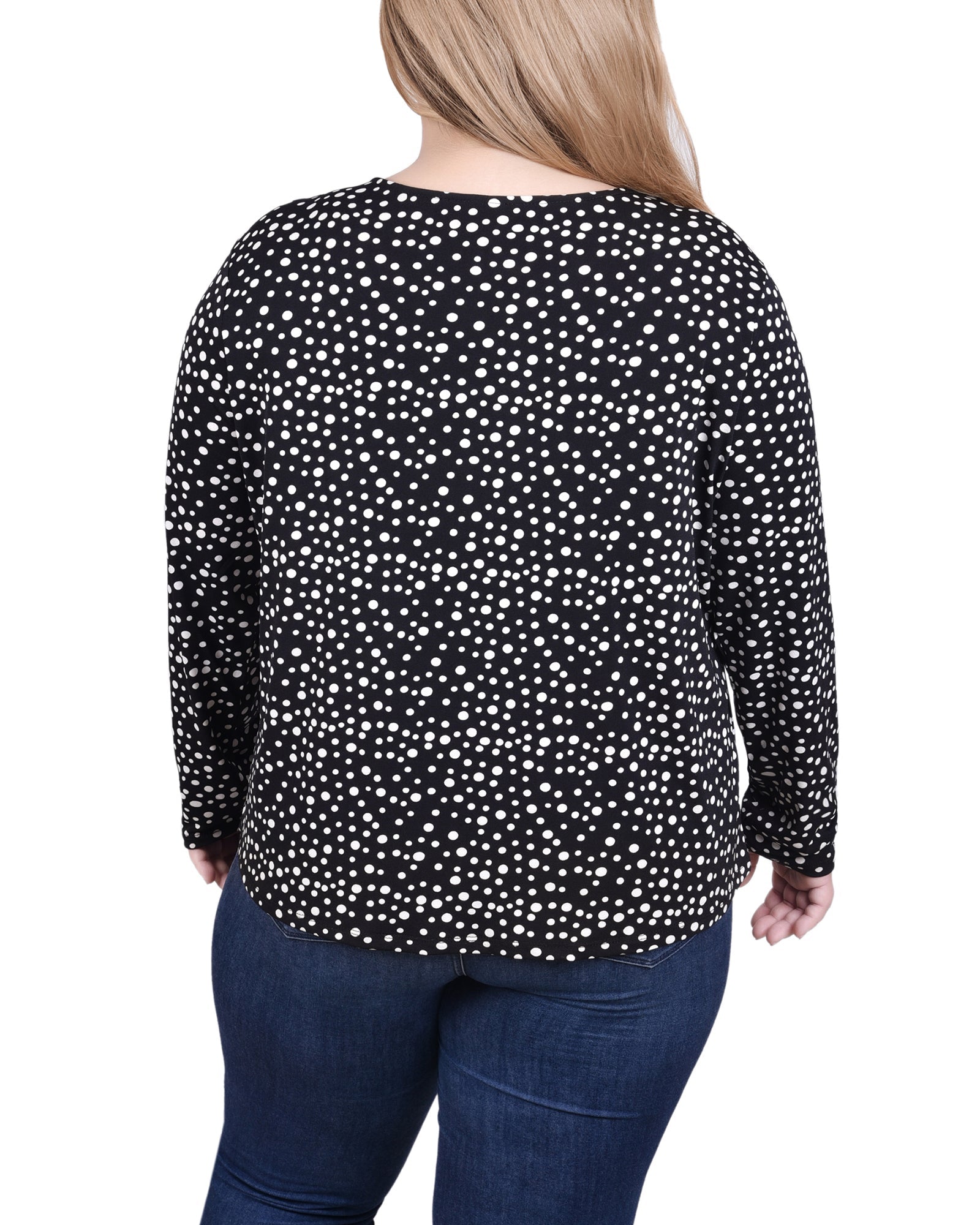  NY Collection Long Sleeve Jeweled Neck Top - Black - Bonton