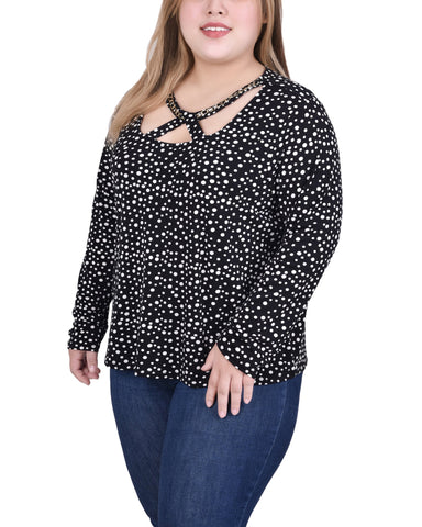 Long Sleeve Jeweled Neck Top