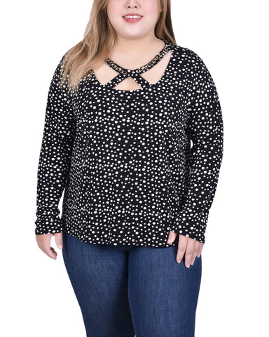 Long Sleeve Jeweled Neck Top