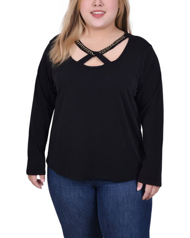 Long Sleeve Jeweled Neck Top