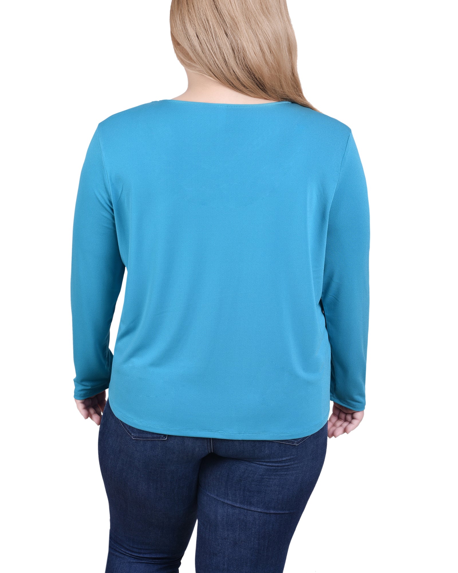  NY Collection Long Sleeve Jeweled Neck Top - Black - Bonton