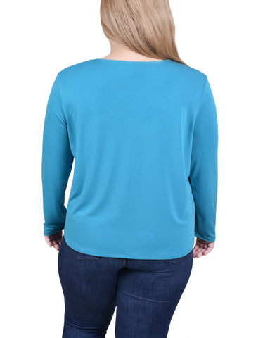 Long Sleeve Jeweled Neck Top