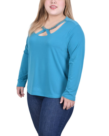 Long Sleeve Jeweled Neck Top
