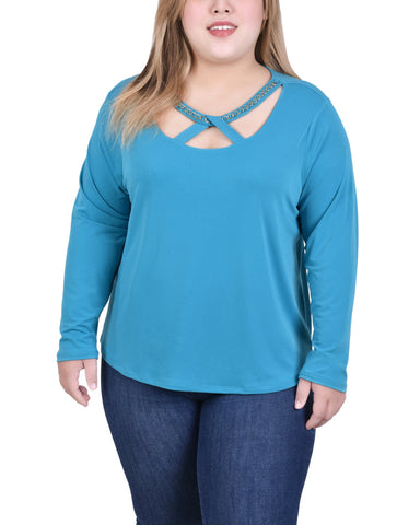 Long Sleeve Jeweled Neck Top