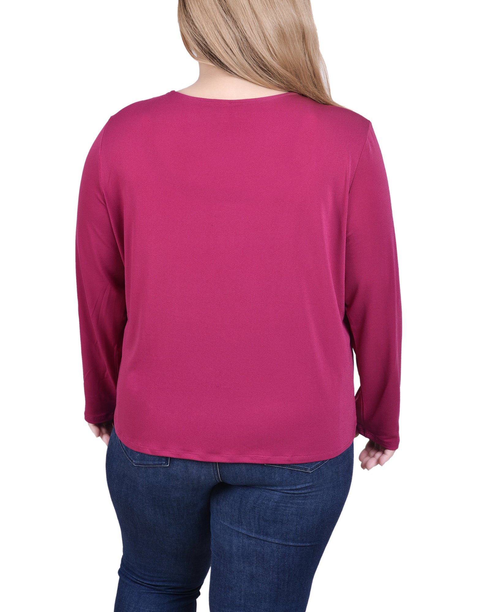  NY Collection Long Sleeve Jeweled Neck Top - Black - Bonton