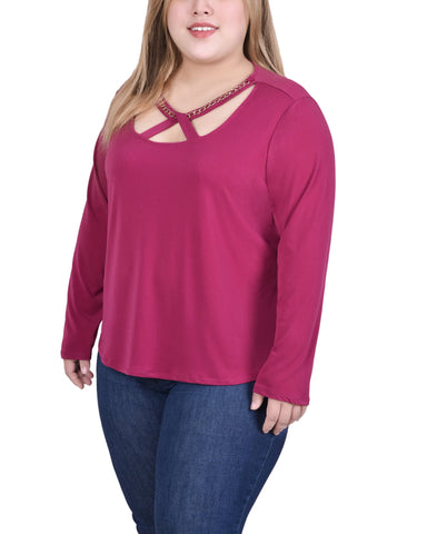 Long Sleeve Jeweled Neck Top