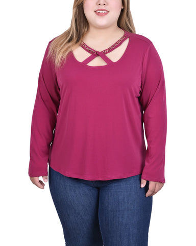 Long Sleeve Jeweled Neck Top