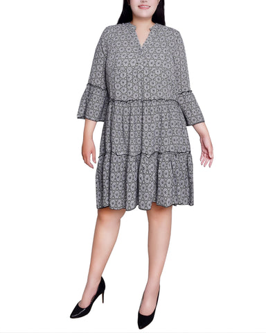 Plus Size 3/4 Sleeve Tiered Dress