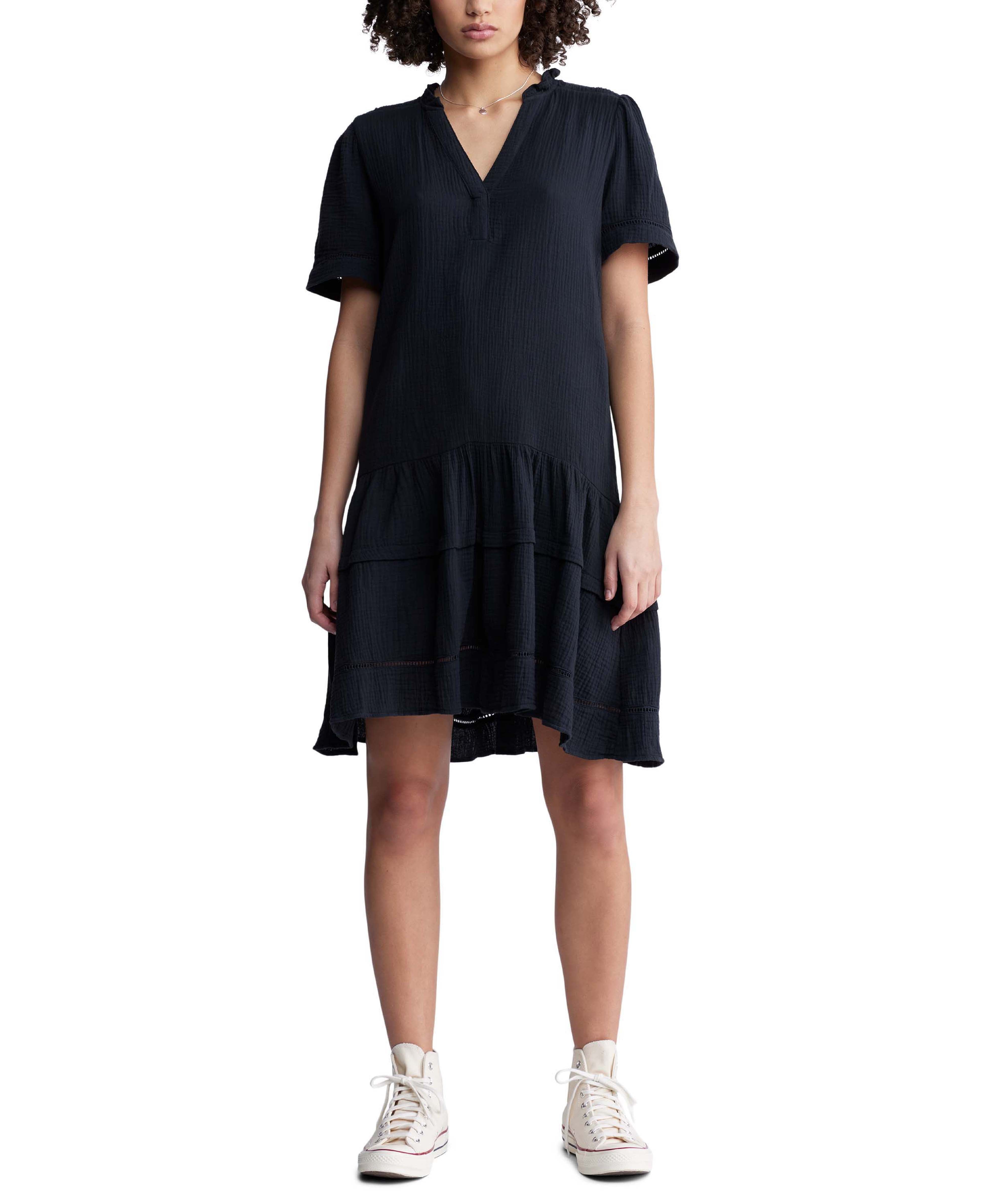  Buffalo David Bitton Zinnia Ss V Neck Dress - Black - Bonton