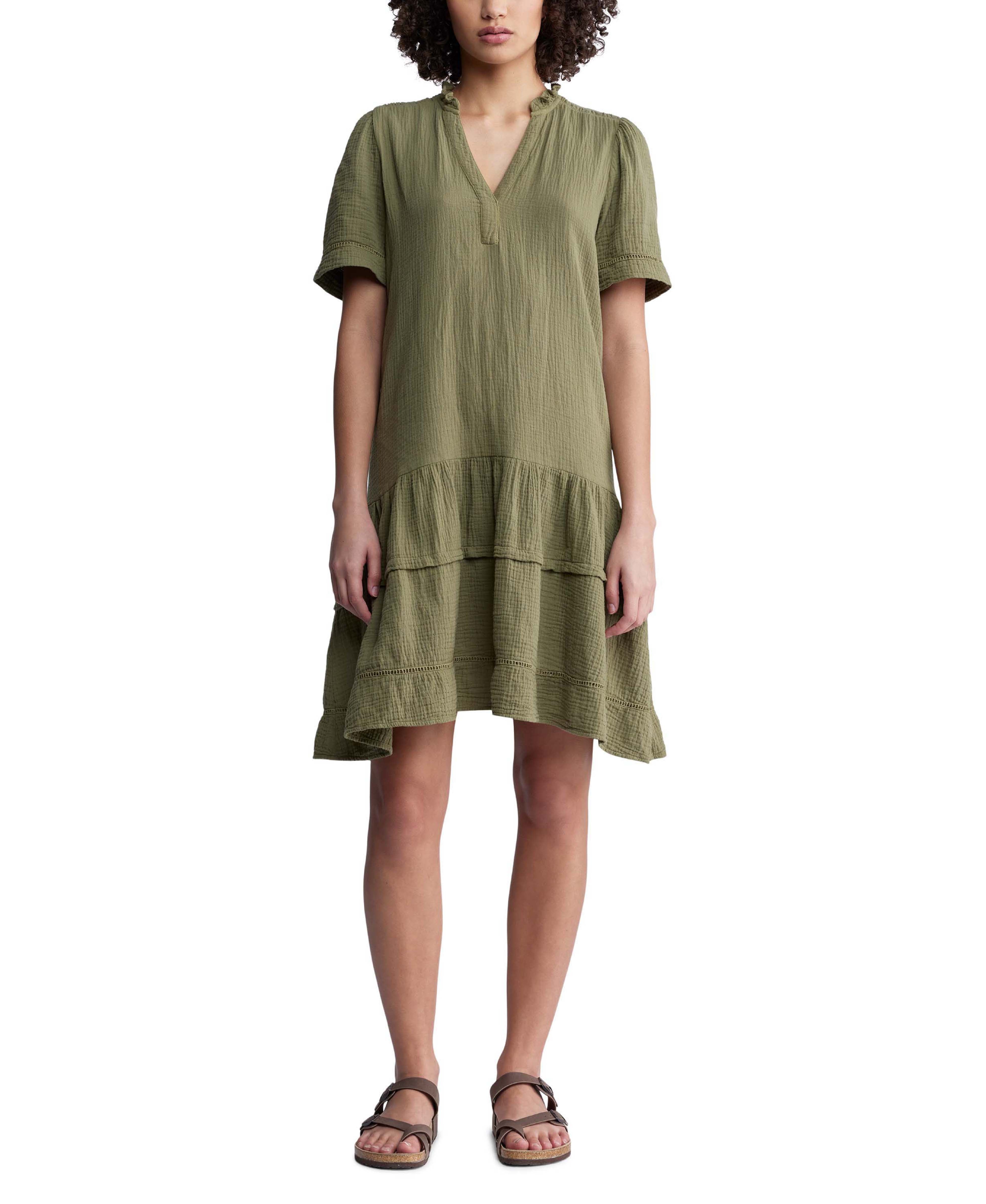  Buffalo David Bitton Zinnia Ss V Neck Dress - Olive Branch - Bonton